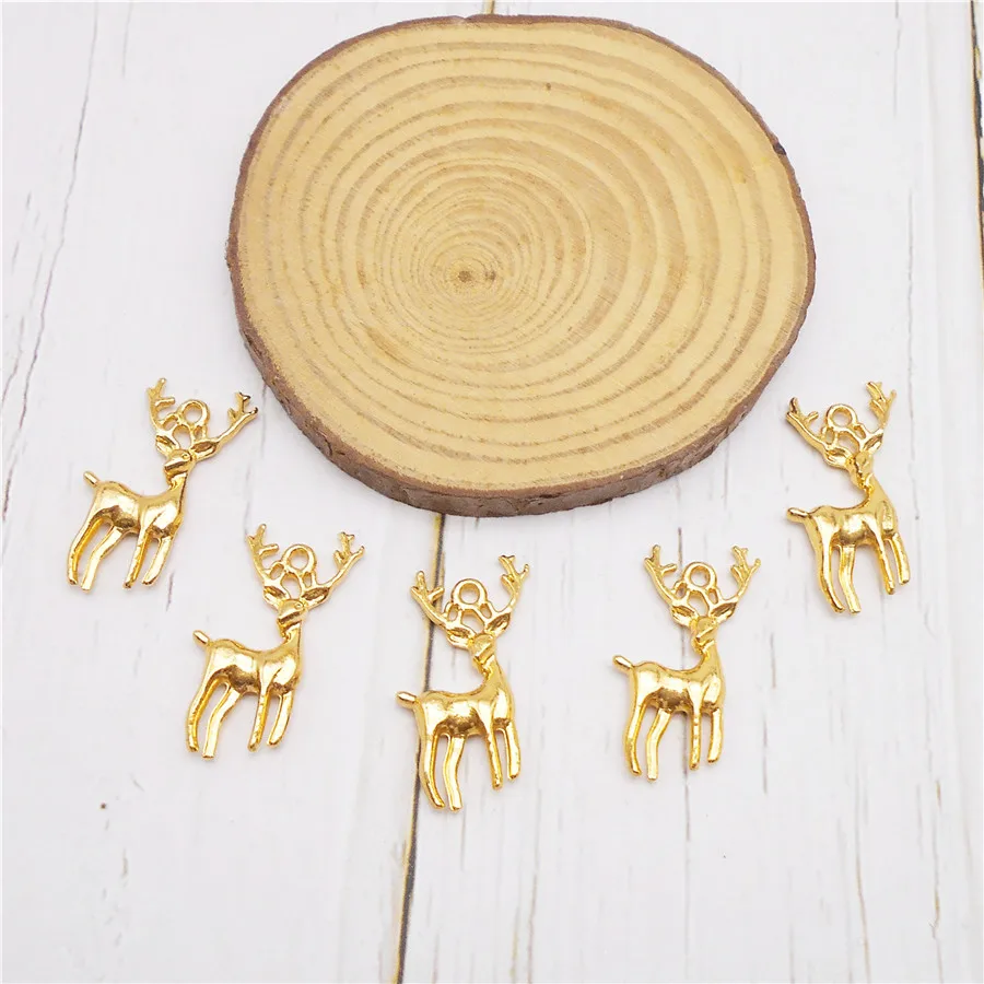 20PCS Alloy Gold Color Deer Elk Charms Christmas Pendants For Necklace Jewelry Making Handmade Crafts Accessory