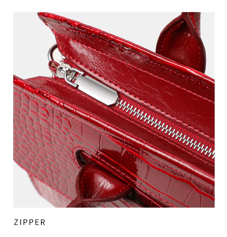 Große Kapazität Damen-Handtasche aus Kuhleder Glänzendes Kroko-Muster Klapptasche Abnehmbarer Riemen Crossbody Geschäftstasche – Detail 13