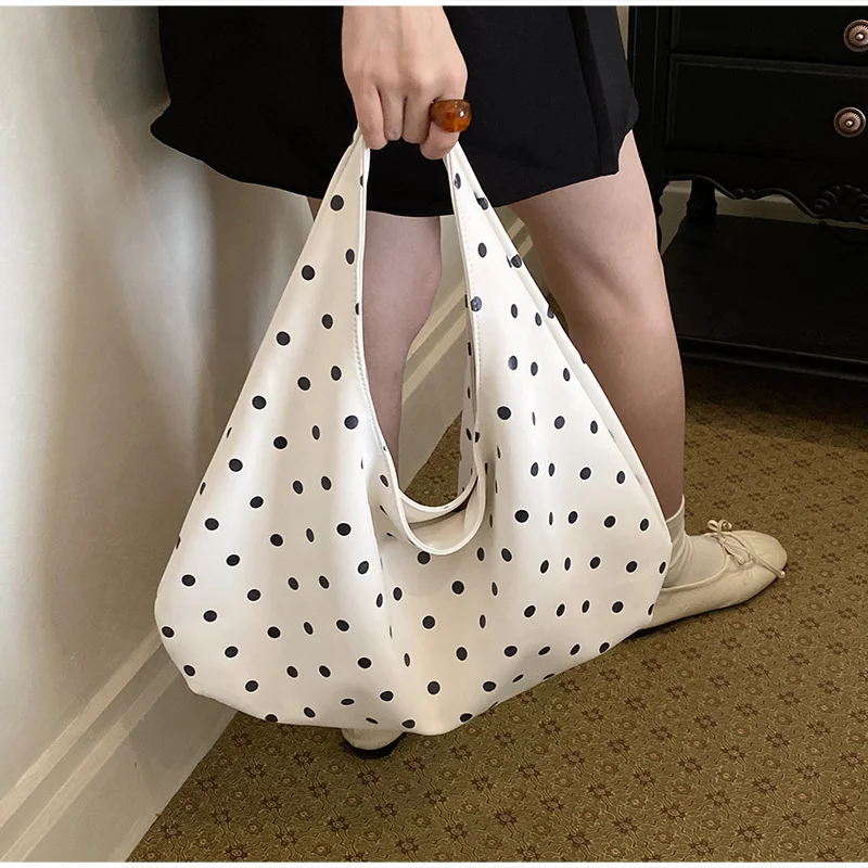 

Korean Polka Dot Double-sided Shoulder Bag Fashion Versatile Commuter Tote Bag Summer Women Large-capacity Lightweight Handbag
