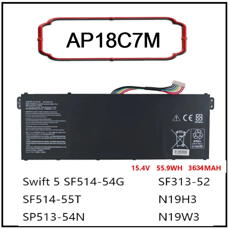 AP18C7M Li-ion Replacement Laptop Battery for Acer N19H3 SF514-54/55TA SP513-54N SF313-52 AP18C7M Swift 5 SF313-52 N19H3 N19W3