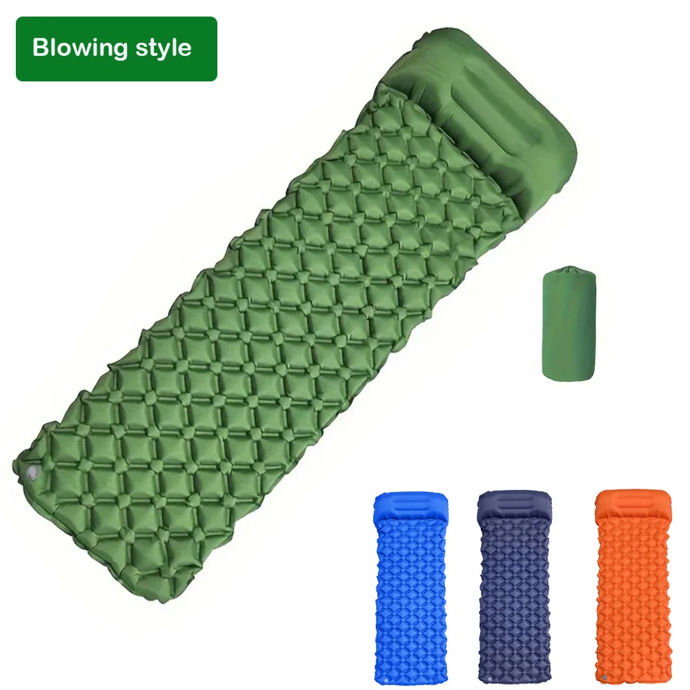 

TPU Nylon Outdoor Camping Sleeping Mat 75×23.6in Ultralight Beach Inflatable Mattress with Headrest Built-in Pump Travel Mat