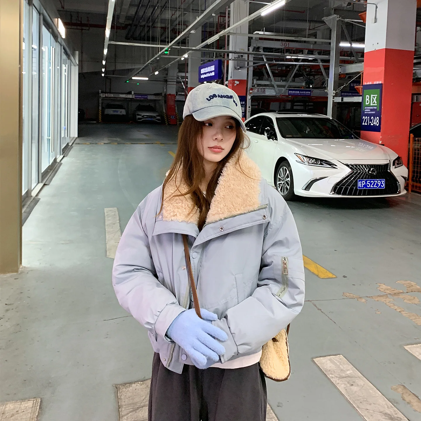 

Women Short Parkas Coats Solid Jacket Zipper Pocket Turn Down Collar Long Sleeve Loose Fit Casual Office Lady 2025 Autumn Winter