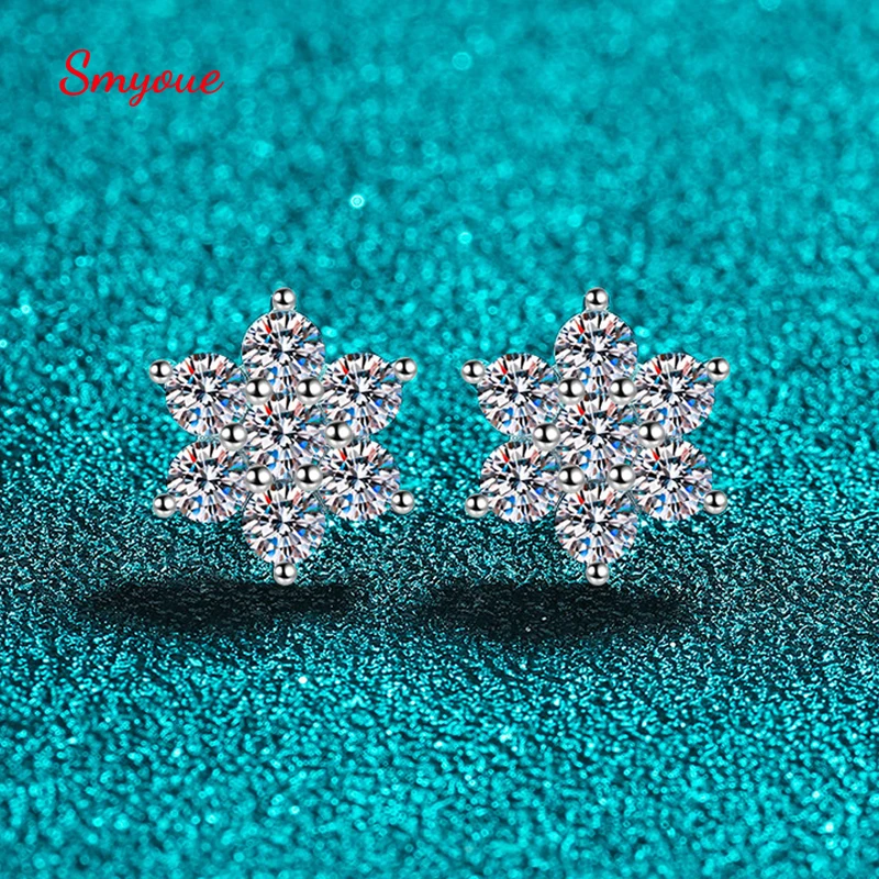 Smyoue Total 1.4ct 3mm All Moissanite Stud Earring for Women Double Halo Sparkly Wedding Sunflower Earrings 925 Sterling Silver