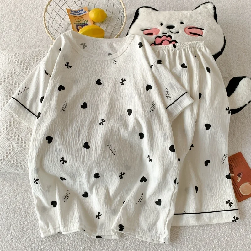 

Летний пижамный комплект из 2 предметов с круглым вырезом, удобные шорты с короткими рукавами, повседневная домашняя одежда, свободные тонкие топы, шорты, пижамная одежда