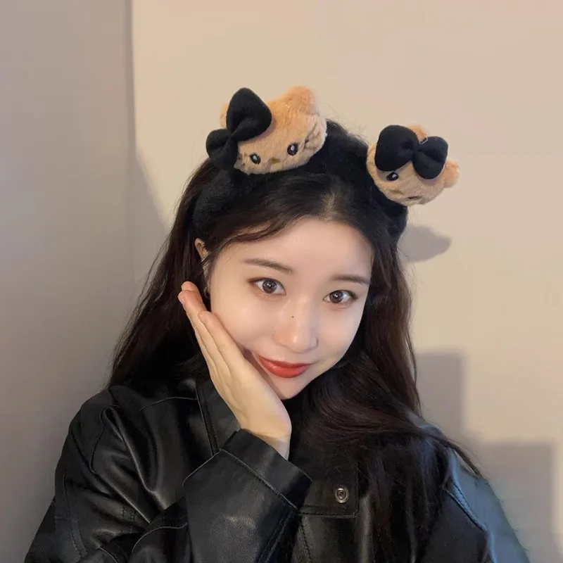 

Повязка для волос Sanrio Hello Kitty для мытья лица и макияжа, повязка на голову с леопардовым принтом, милый нескользящий головной убор с героями мультфильмов, праздничные подарки