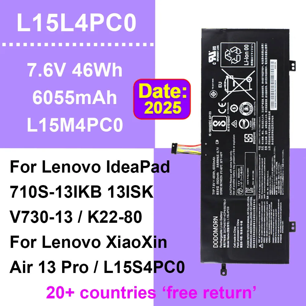 

For Lenovo IdeaPad 710S-13IKB 710S-13ISK Xiaoxin Air 13 K22-80 Compatible Laptop Battery 7.6V 46Wh L15L4PC0 L15M4PC0 L15S4PC0