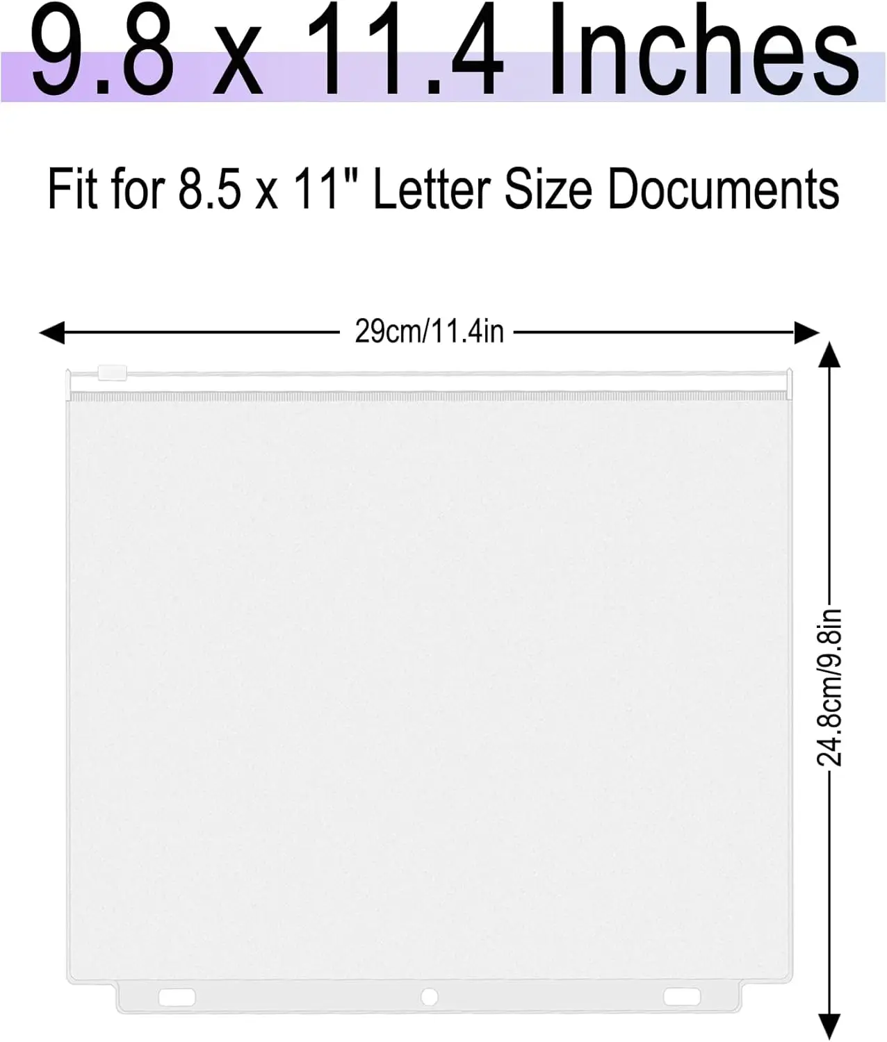 6 Pack Clear Letter Size Binder Pockets 3/4/11 Ring Binder Zipper Pouch Organizer, Waterproof PVC 3/4-Hole Loose Leaf File Bag