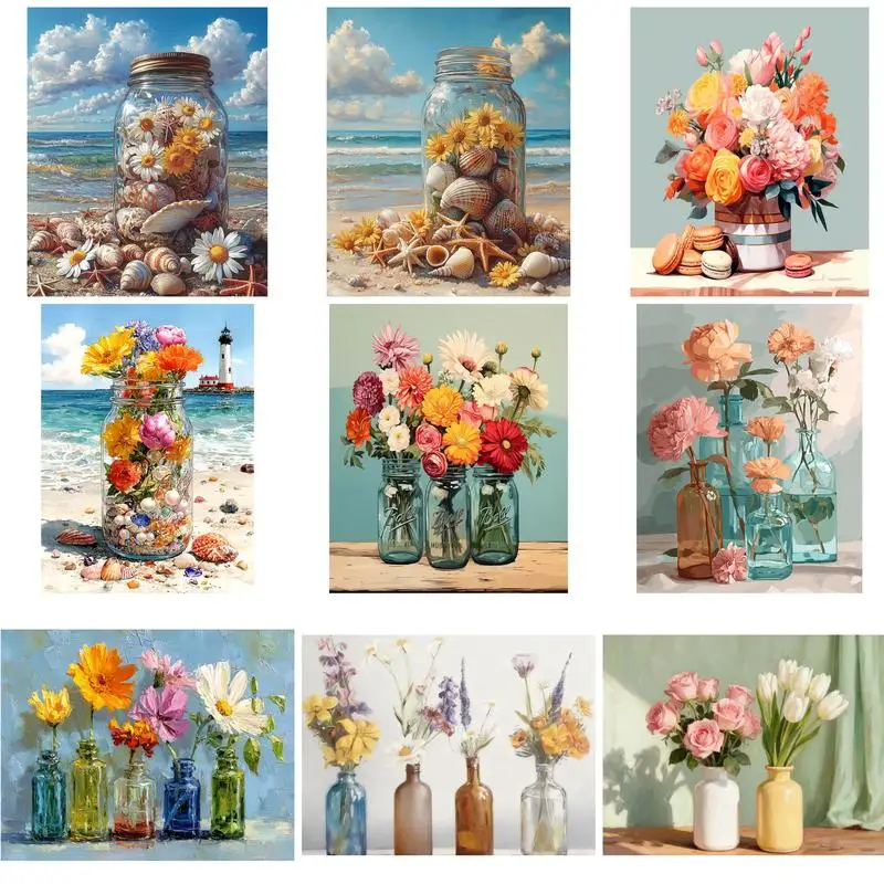 

GATYZTORY Painting By Number Flower Kits Handpainted Picture By Number Seaside Bottle Drawing On Canvas Home Decoration DIY Gift