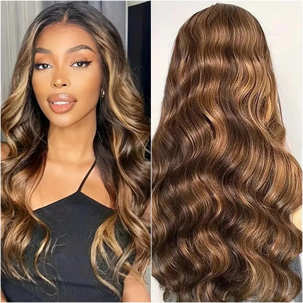 

Парик из натуральных волос Body Wave 30-40 дюймов, с хайлайтами P4/27, 13x4 13x6 HD Lace Frontal, цвет медовый блонд, для женщин, предварительно вычесанный