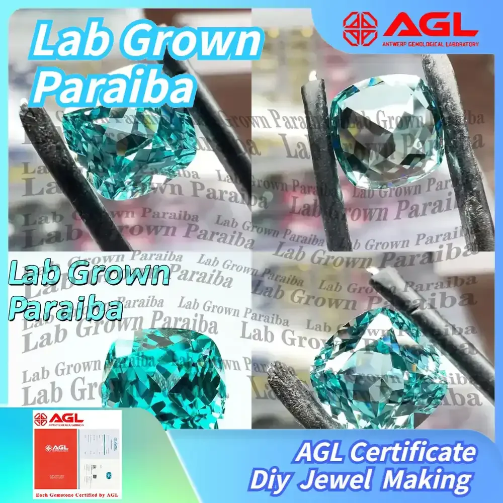 

Лабораторно выращенный камень Параиба для самостоятельного изготовления ювелирных изделий: кольцо, ожерелье, браслет с огранкой «кушон», сертифицированный AGL, выращенный в лаборатории.
