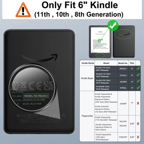 Imagen 2 del producto Funda para Kindle de 6""(11a generación, lanzamiento 2024/2022)/(10a generación,2019)/Kindle(8a generación, 2016), funda de carcasa de PU ultraligera