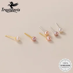 TrustDavis Real 925 Sterling Silver Women Sweet Freshwater Pearl Stud Earrings For Daughter Girls Birthday Gift Jewelry DA2989