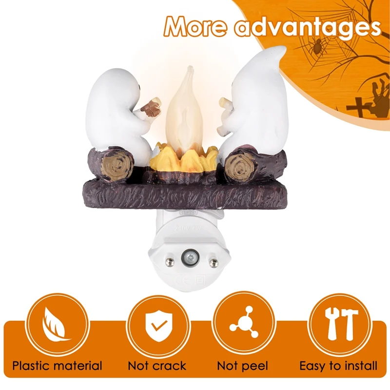Ghost Campfire luce notturna tremolante 3D falò fantasma Nightlight fantasmi torrefazione falò S 'Mores Flicker Flame Light