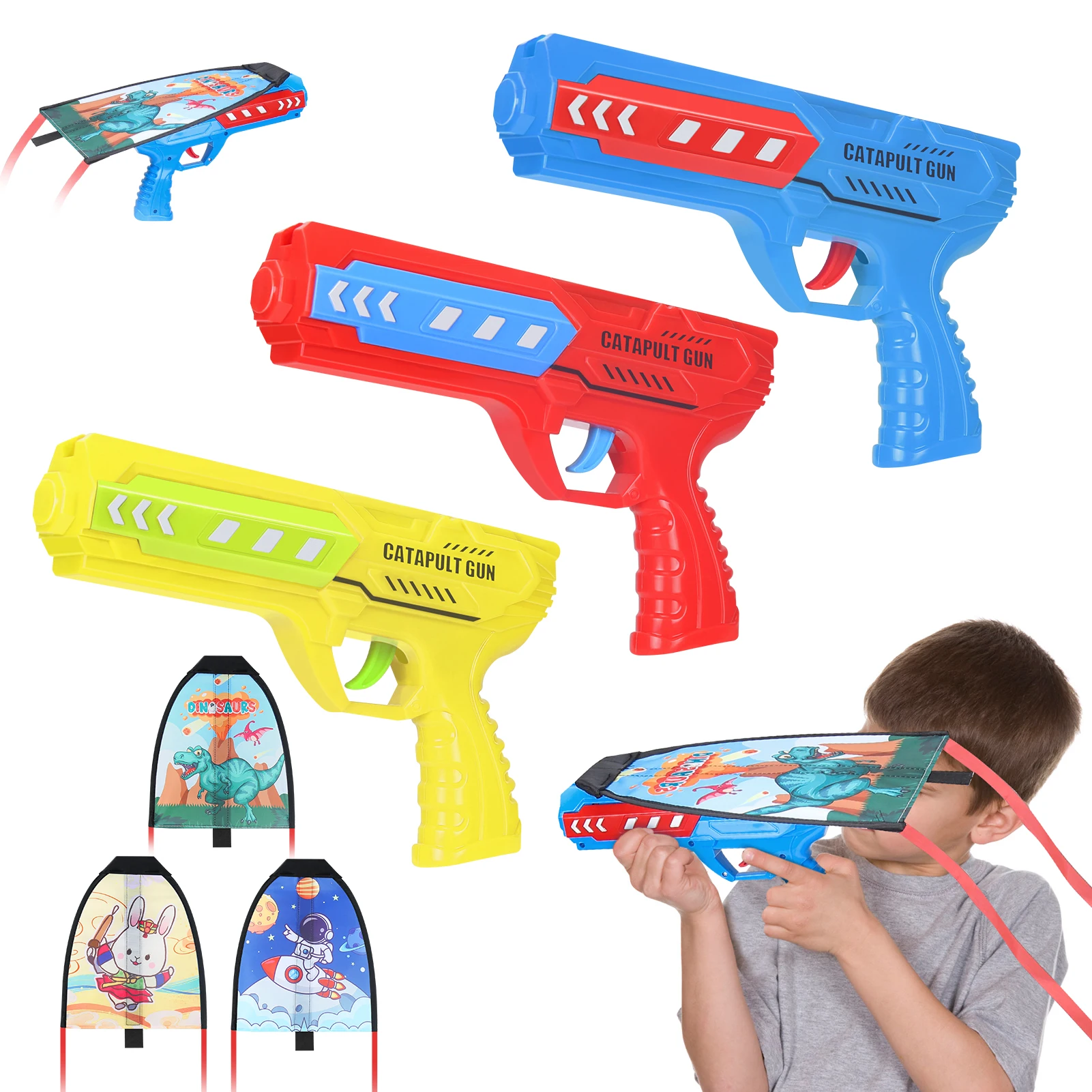 Pistolet de lancement de catapulte de cerf-volant pour enfants, jouets de plein air, vol coule parent-enfant, cadeau d'anniversaire, 3 pièces