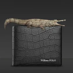 WILLIAMPOLO 100% Genuine Leather Wallet Men Crocodile Pattern Men Card Holder Wallet Real Cowhide Wallets For Man