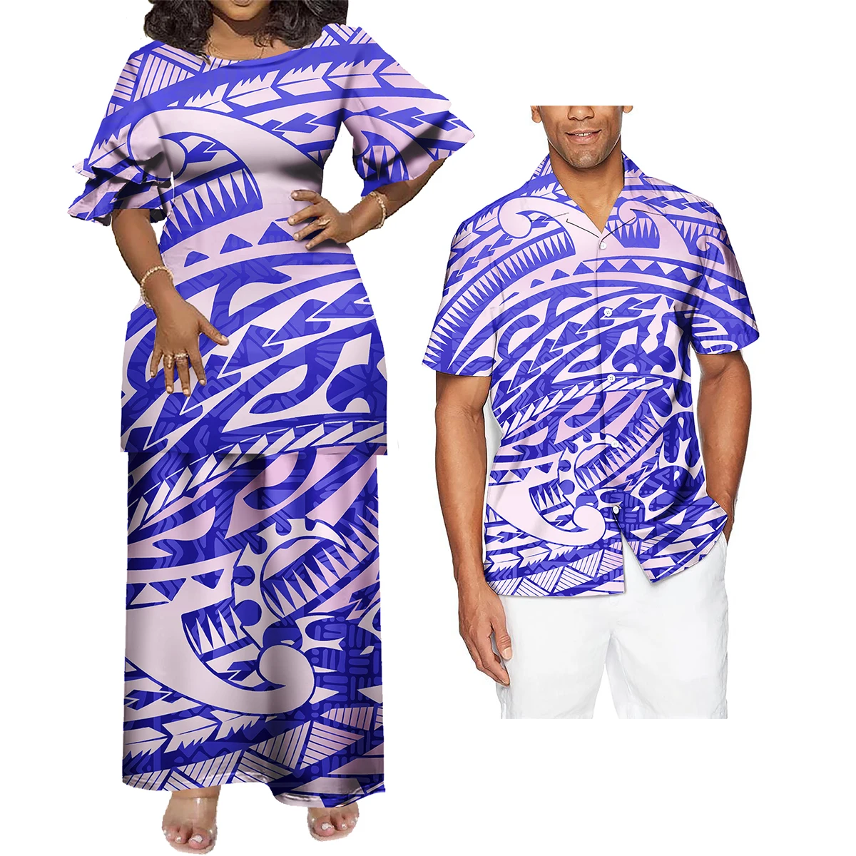 Novo Vestido Puletaha Tribal Polinésio Personalizado com Gola Redonda, Vestido Puletasi Samoano, Uniforme de Igreja Ptaha, Conjunto de 2 Peças para Mulheres