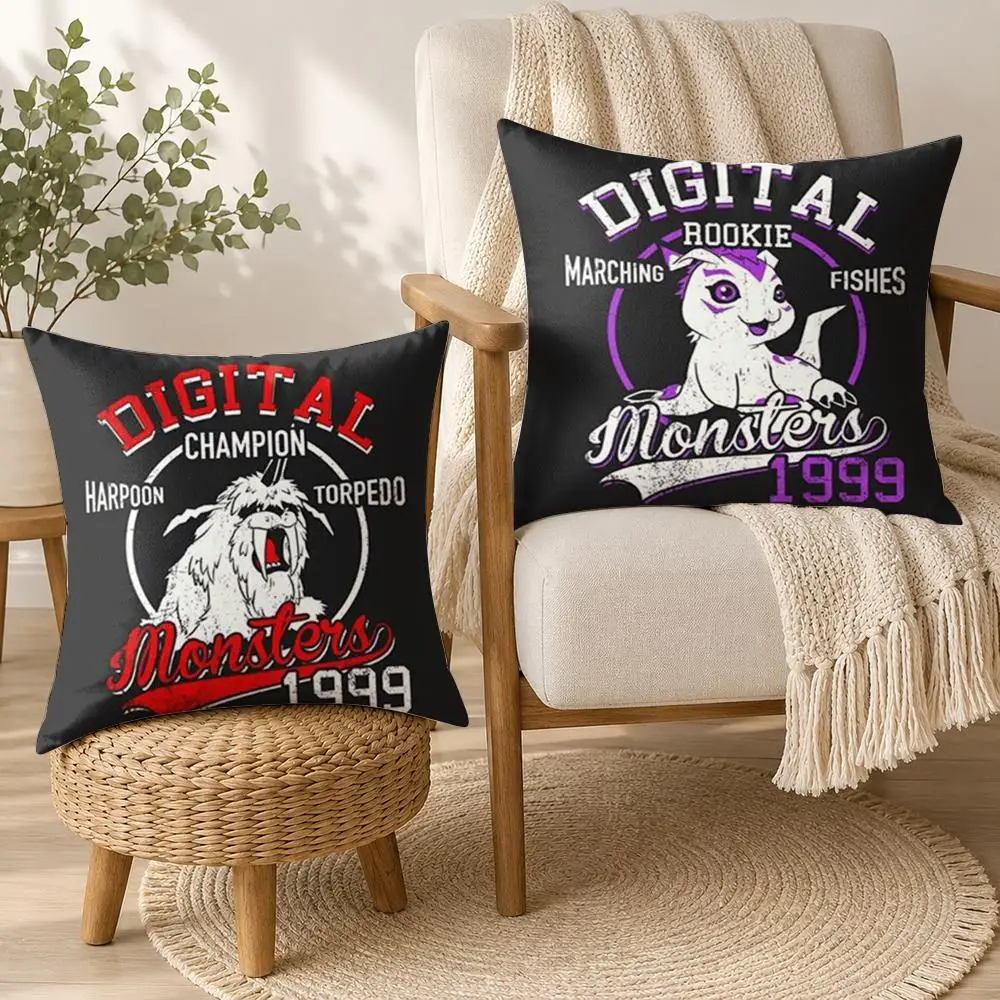 Anime D-Digimon Adventure Cushion Cover Square Decorative Throw Pillow 40x40cm For Sofa Bedroom Living Room Home Decor