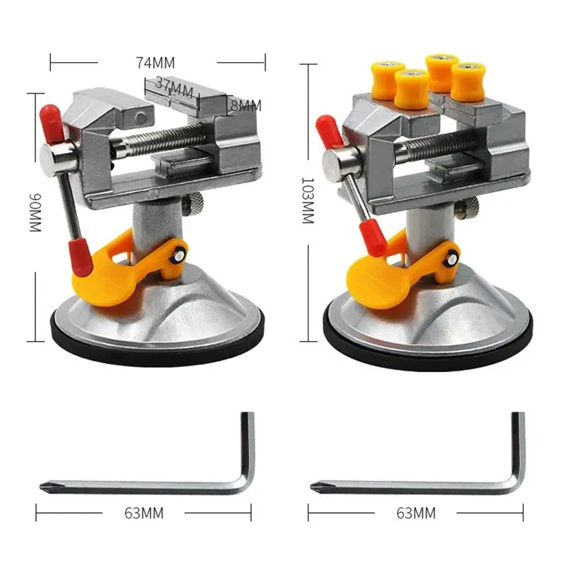 Vacuum Base Vise 0-30mm Jaw Width Pivots Multi-Angle Rotate 360 Degree, Portable Table Vise for Various Smooth Work Surfaces