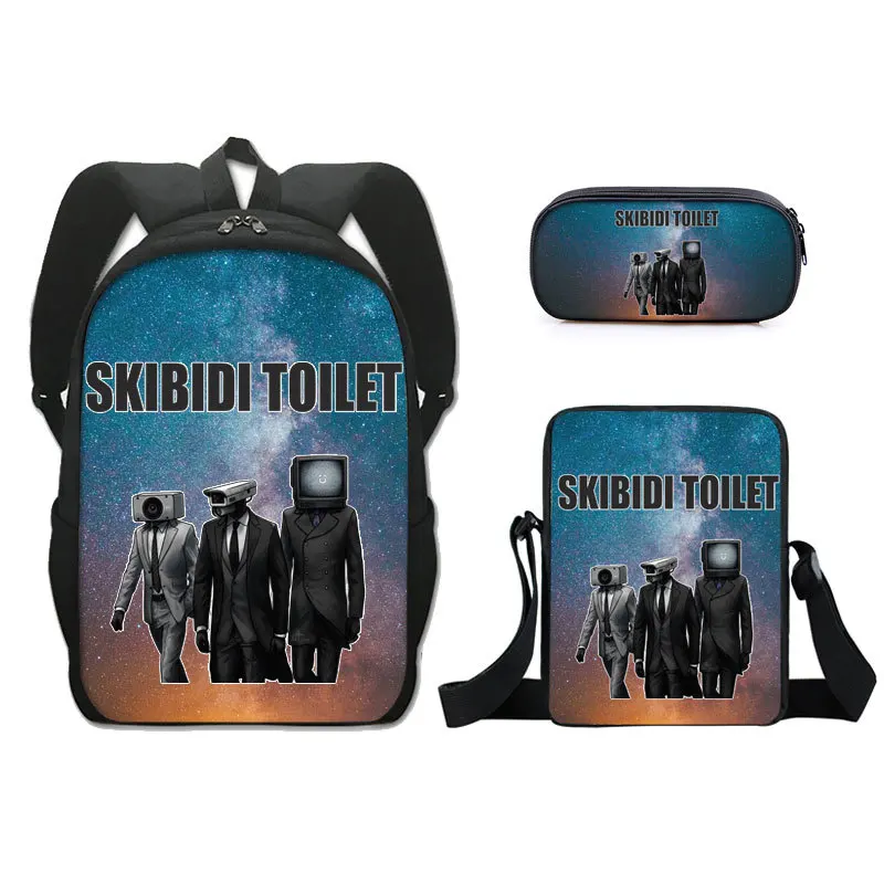 Populair Creatief Skibidi Toilet 3d Print 3 Stks/set Leerling Schooltassen Laptop Dagrugzak Hellende Schoudertas Etui