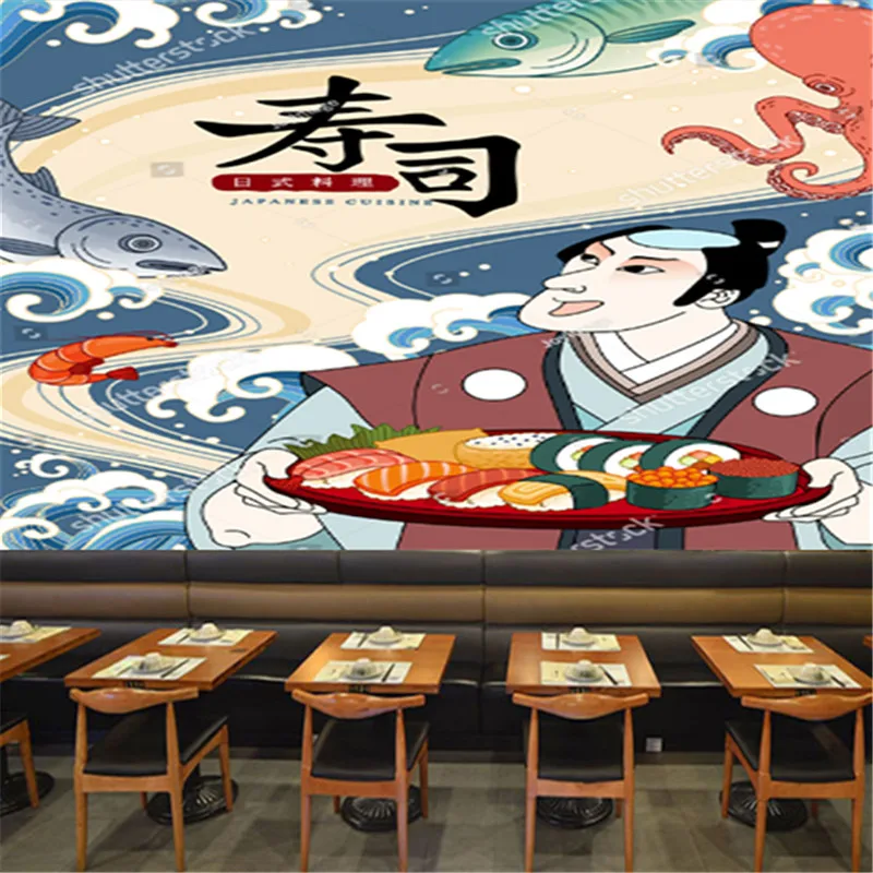 Ukiyo-e Style Japanese Sushi Sushi Cuisine Industrial Decoration Wallpapers Restaurant Kabuki Background Wall Papers Mural