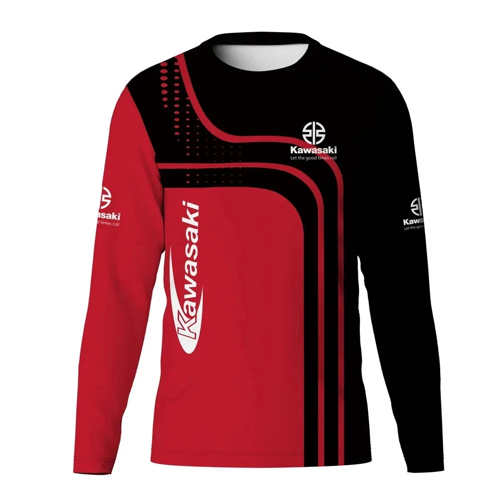 

Kawasaki мотоциклетная гоночная команда для мужчин и женщин футболка с круглым вырезом с длинным рукавом уличный стиль мото фанаты винтажные быстросохнущие топы для мотокросса