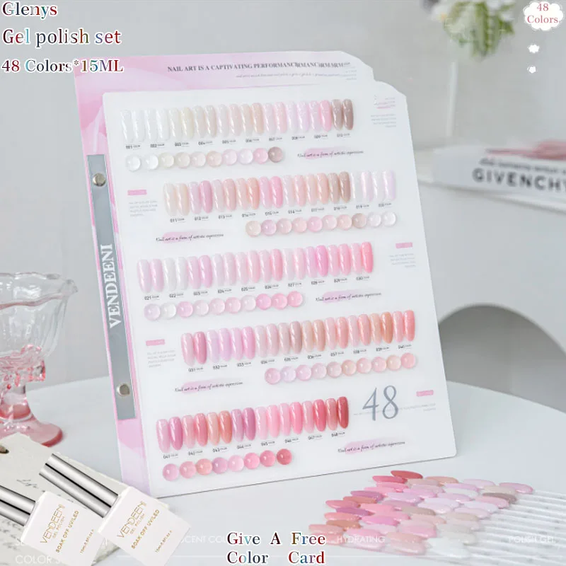 Glenys 48 Color Nail Polish Gel All Network Popular Pink Tender Whitening Soaking Gel Nail Shop Special Nail Art Clearcoat Set