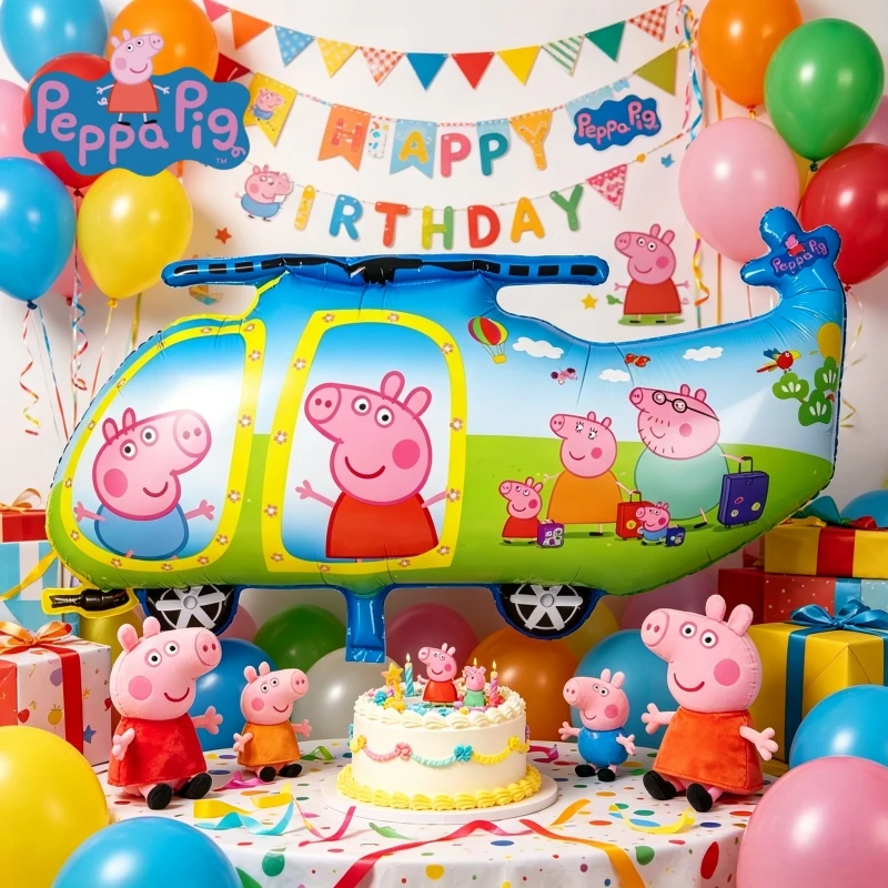1 Globo con Forma de Yate Volador, Tema Familiar de Peppa Pig, Decoración para Fiestas de Cumpleaños y Días Festivos