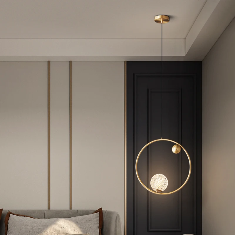 RONIN-Candelabro LED de cobre contemporâneo, luzes suspensas de latão dourado, design simples, decoração criativa para casa e quarto