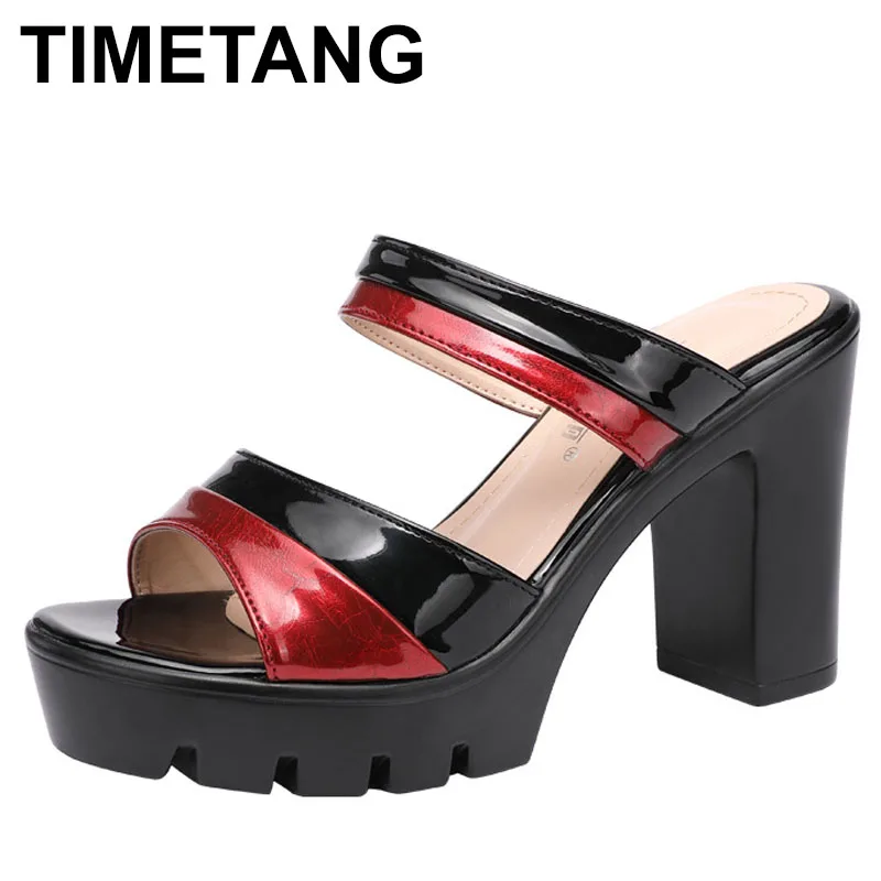 Women's Contrast Color Block Heeled Sandals, Fashion Open Toe Summer Pumps, Comfortable Slip On Heels