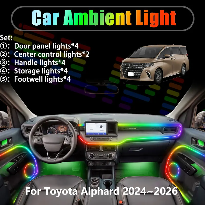 

Для Toyota Alphard 2024~2026 MK4 4-го поколения AH40: Комплект светодиодной подсветки салона и багажника 2/18 в 1, USB RGB, с эффектом потока