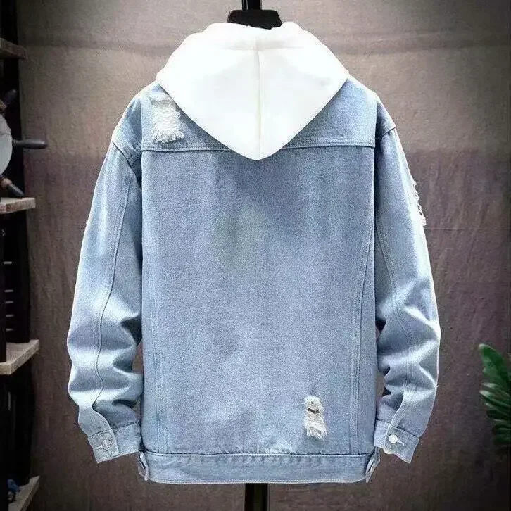 Men Denim Jacket 2025 Ripped Hole Single Breasted Coats Spliced Outerwear Jackets Pockets Casual Loose Washed Distressed 9 undefined