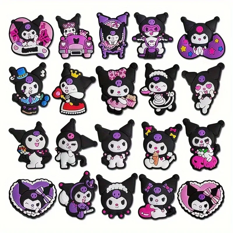 20pcs/set Funny Sanrio Series Kuromi Shoe Buckles Cartoon Anime Pattern DIY Detachable Hole Shoes Decorate Accessories