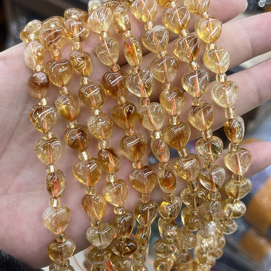 

Natural Citrine Heart-Shaped Stone Faceted Round Crystal Beads For Jewelry Making DIY Bracelet Necklace 15'' 10mm