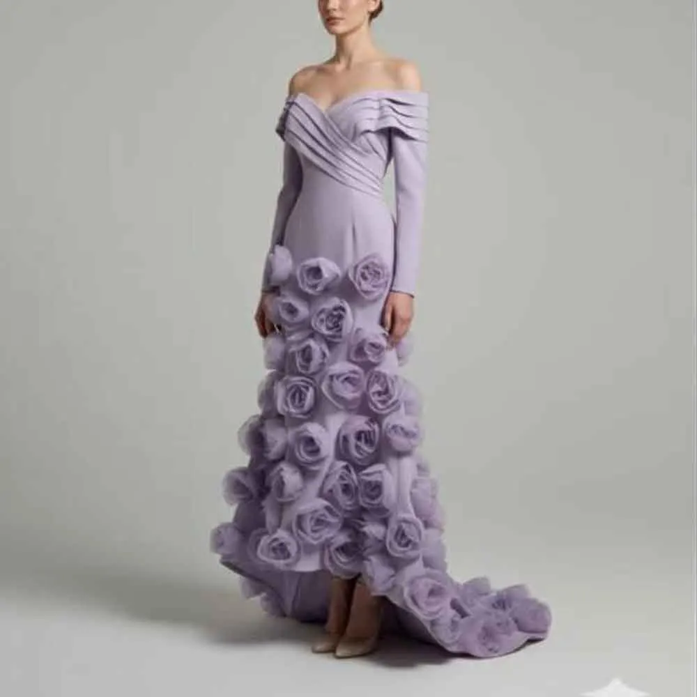 

Вечернее платье с открытыми плечами и длинными рукавами по индивидуальному заказу, асимметричное платье вечернее