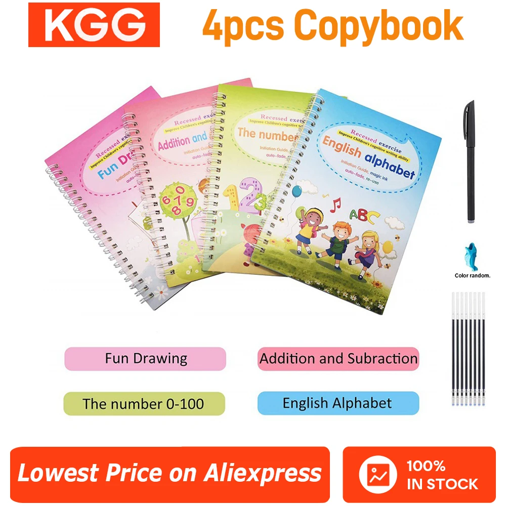 

4PCS Kids MagicCopybook Drawing Toys Montessori Reusable Pen Control Training Writing Sticker Learning Educational Toy Children