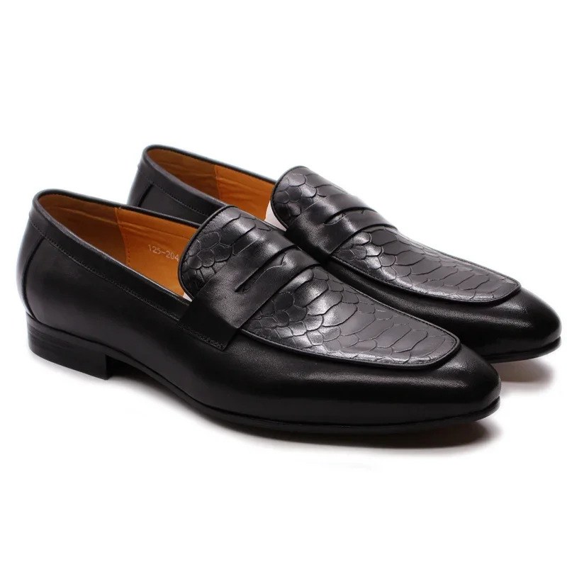 FELIX CHU Herren Leder Slip-On Loafer mit Schlangenmuster 3