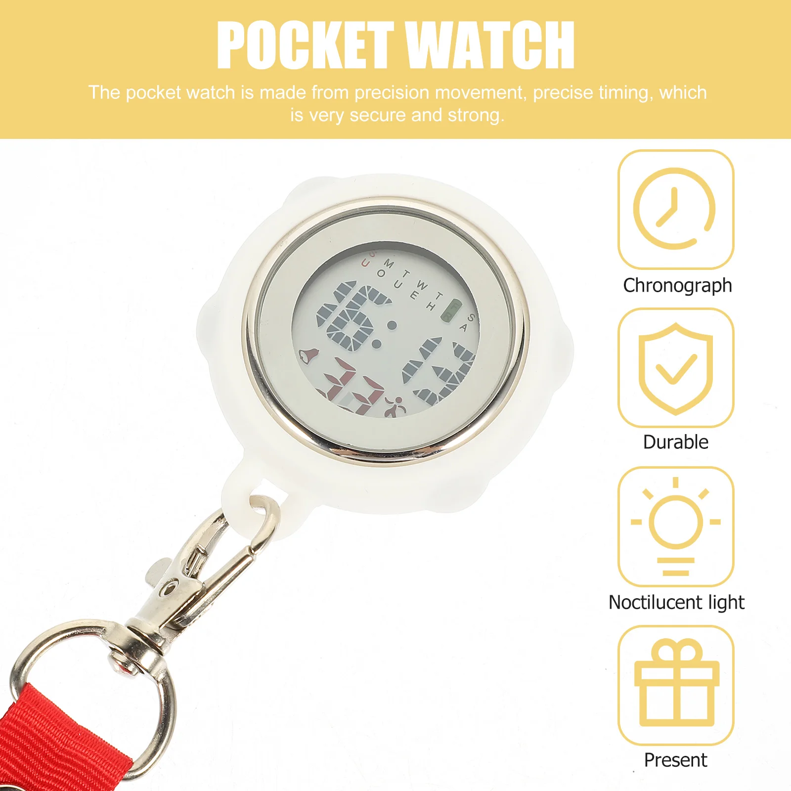 Electronic Digital Stopwatch Precision Movement Lightweight Nurse Glass Pocket Keychain Clip Buckle Design Medical for Nurse