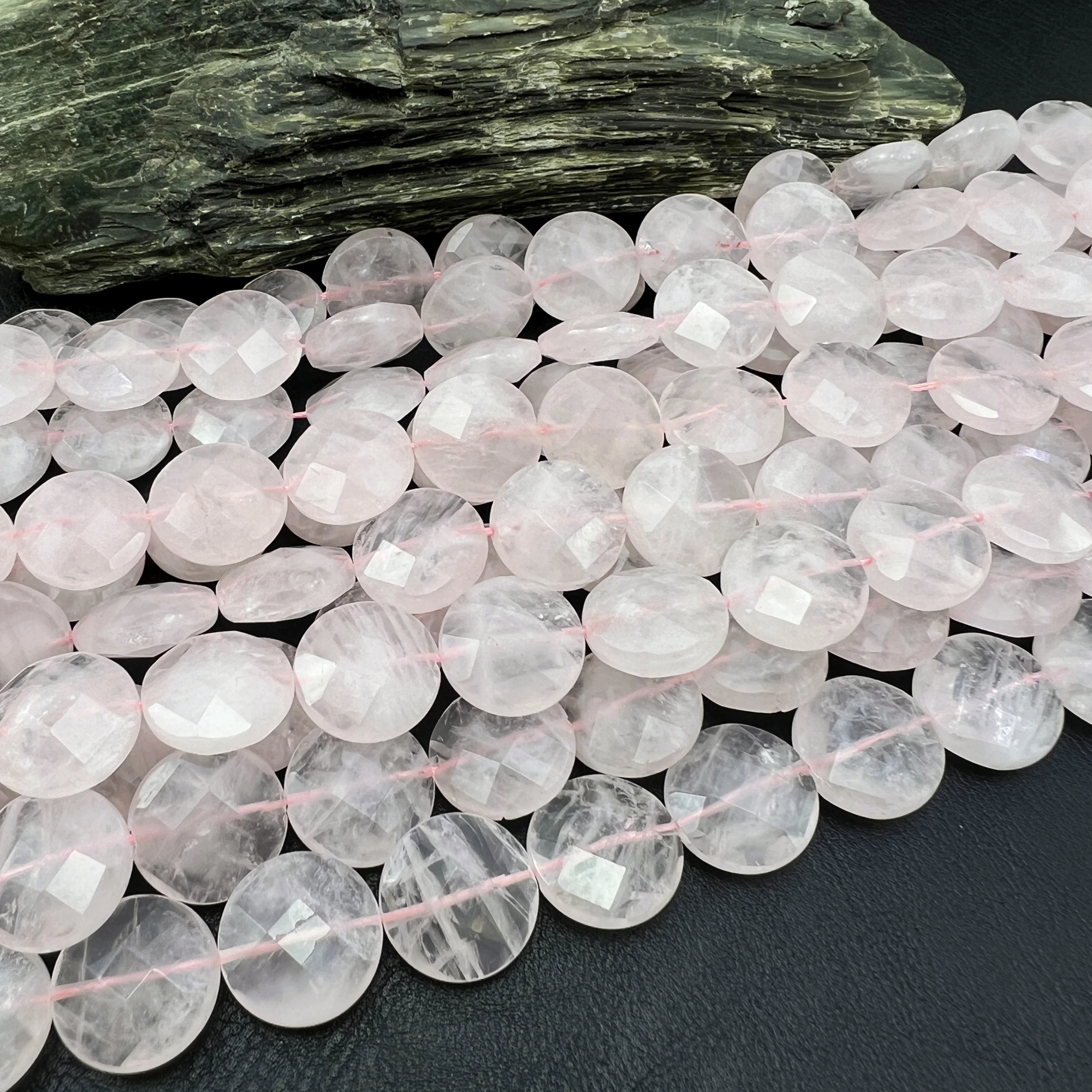 18MM 22PCS Faceted Natural Madagascar Rose Quartzs Crystal Round Coin Beads For DIY Jewelry Making MY240331