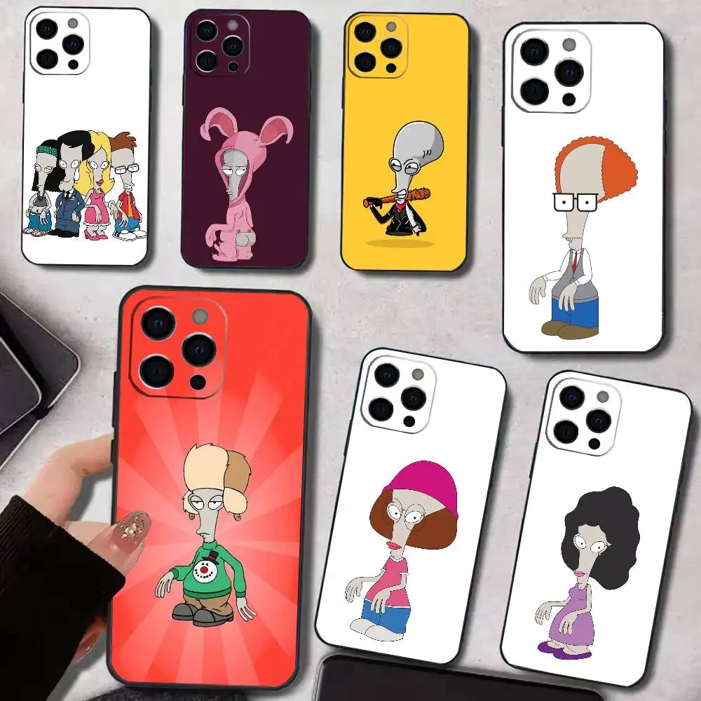 

R-Roger P-Pfp A-American Dad Phone Case For iPhone 17,16,15,14,13,12,11 Plus,Pro Max,XS,Soft Silicone Black Cover
