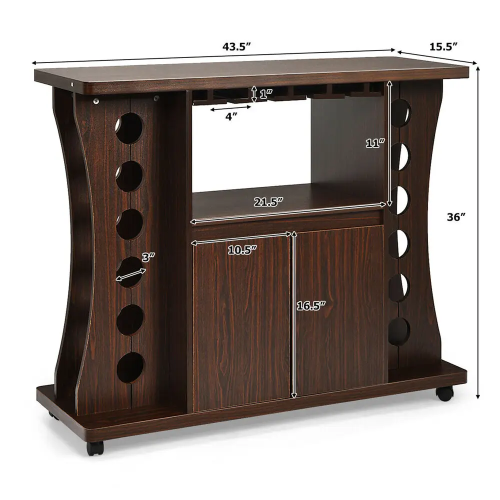 Rollend buffetdressoir Houten baropbergkast met wijnrek en glazen houder