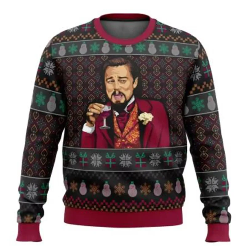 Men's autumn and winter sweater funny Leo DiCaprio Meme3D printed ugly Christmas sweater neutral street casual sportswear Q0176