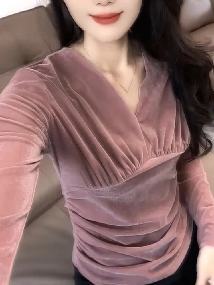 

Ele Velvet V-Ne Top Faionable plus Size Slimming Versatile Autumn New Arrival Women's Premium Quali Inner Wear