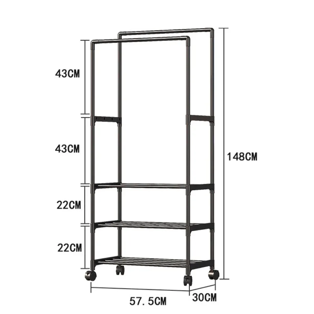 Appendiabiti con ruote in piedi, portaoggetti bipolare, facile da installare, mobili da ingresso, camera da letto, ripiani, appendiabiti con ripiani