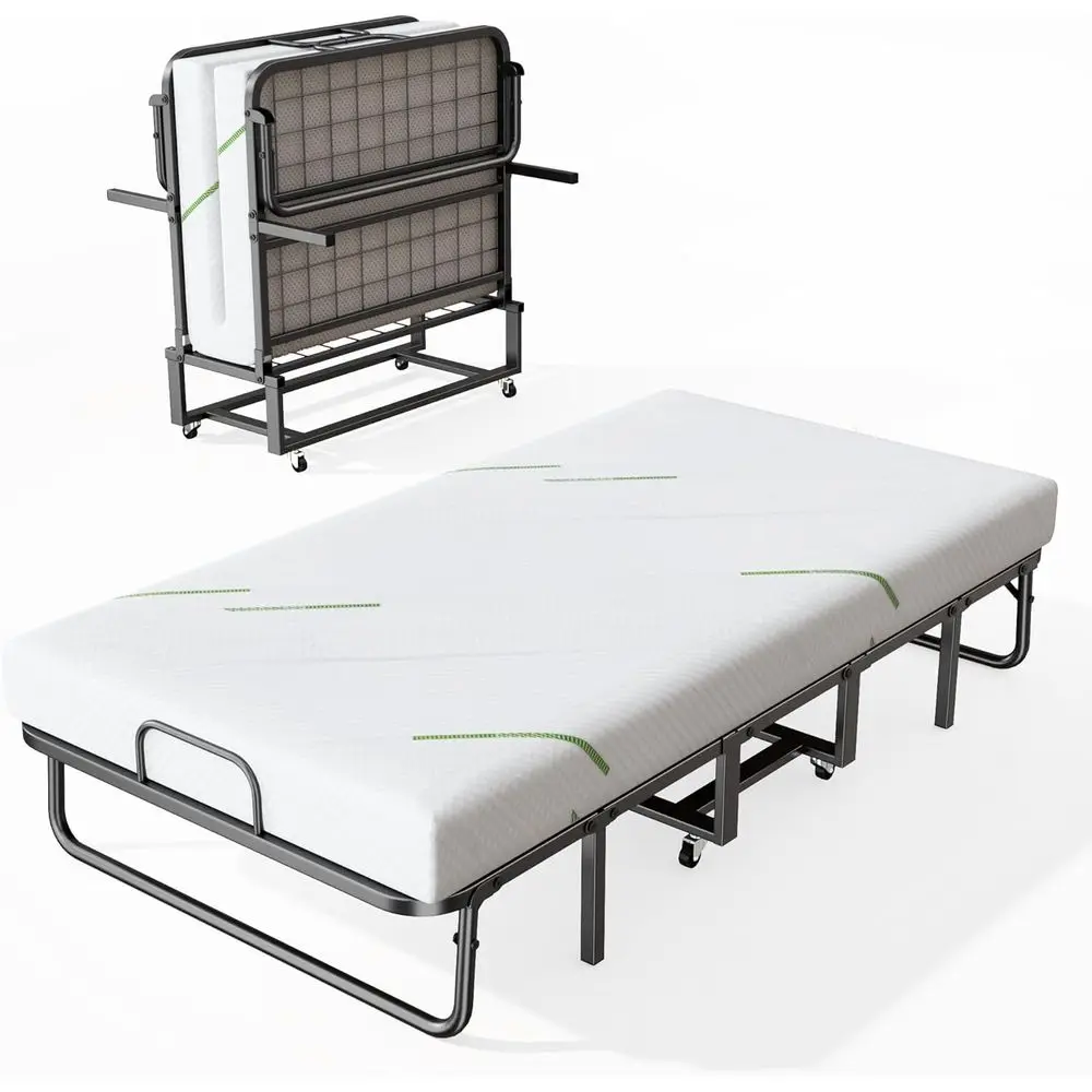 olding Bed with Mattror Adults, 75” x 38” Twin Size Portable Rollaway Bed with 5 Inch Memory oam Mattr, Heavy Duty Metal Bed e,