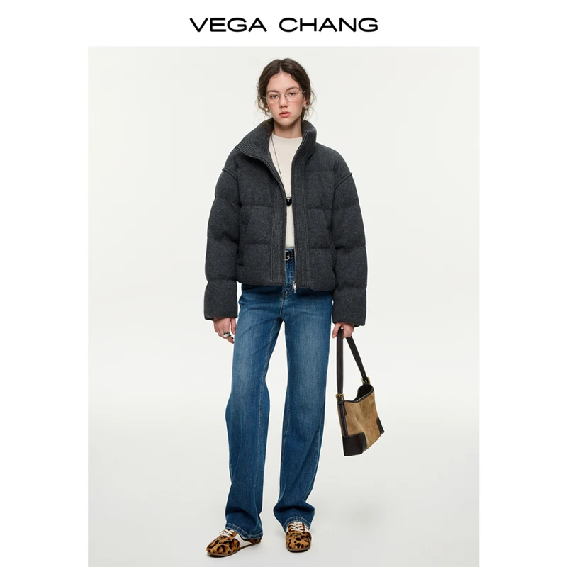 Vega Chang Nueva chaqueta de invierno a prueba de viento con cuello levantado y plumón de pato blanco para mujer