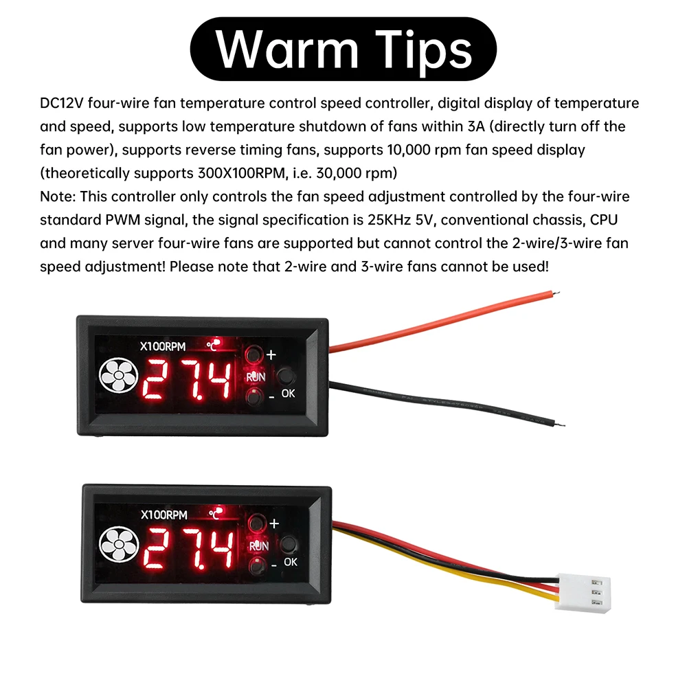4-Draht-PWM-Lüfterthermostat 12V 3A Drehzahlregler mit Mehrfachfühler für PC-Gehäuse Industriekühlung – Detail 7