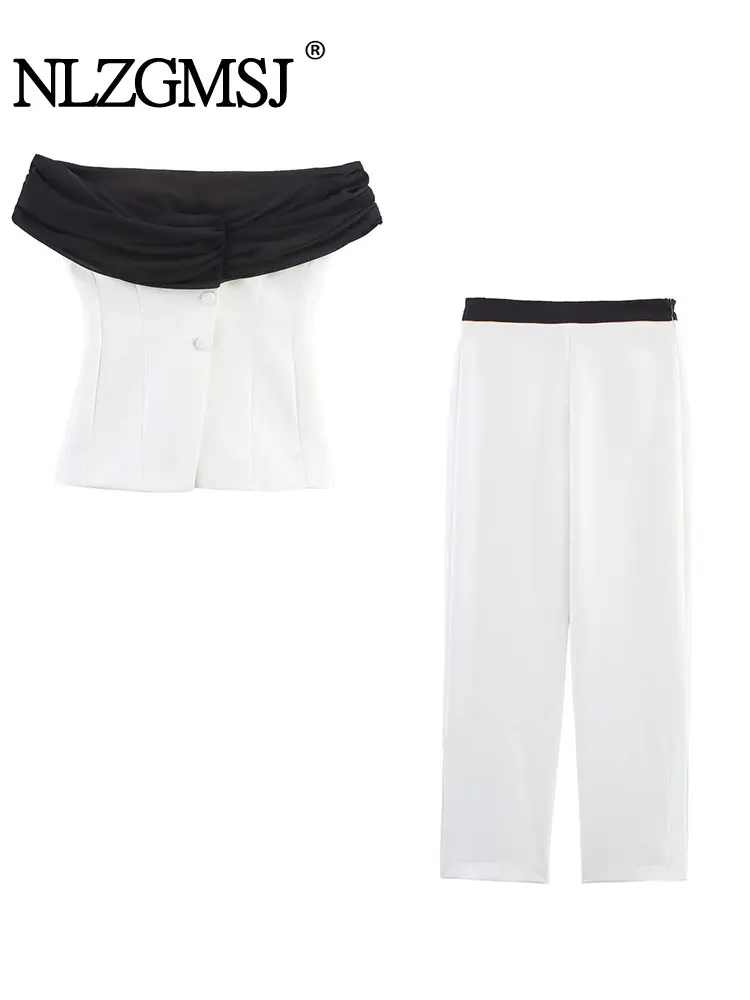 

2025 летний женский элегантный однобортный топ без рукавов + жилет на молнии с высокой талией, повседневные широкие брюки, комплект из 2 предметов