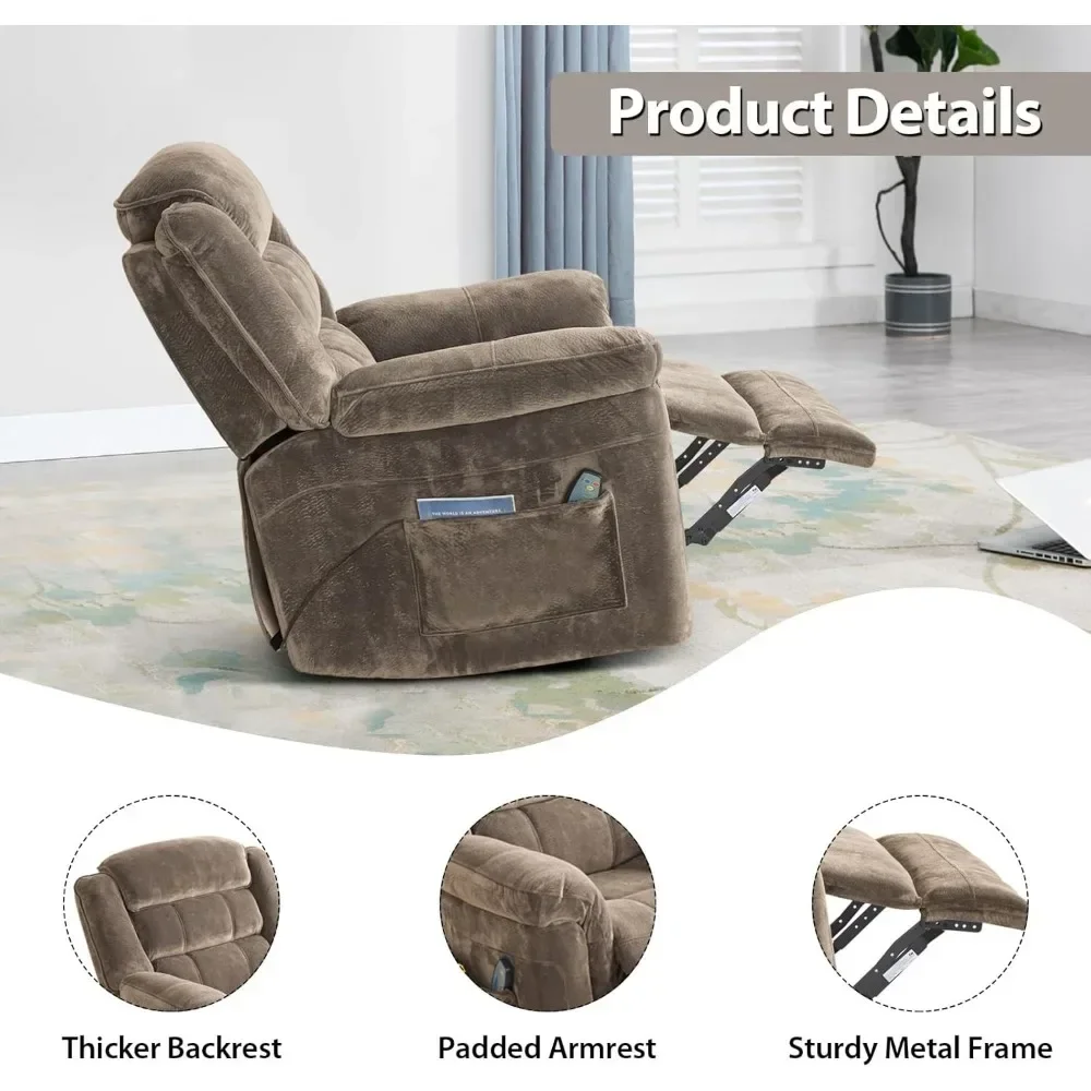 Draaibare schommelfauteuil met massage en warmte, handmatige schommelfauteuil met vibrerende massage voor woonkamer, 360° °