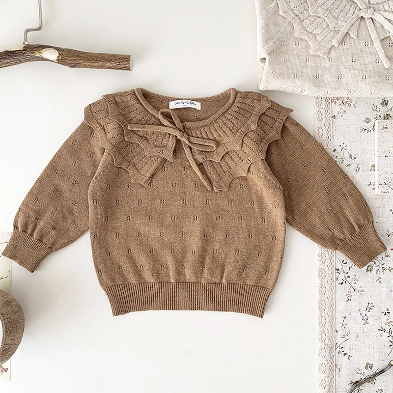 Baby Sweaters Girls Pullover Sweaters Clothes Baby Girls Clothes Double Layered Ruffle Collar Baby Sweaters Thin Knit Pullover