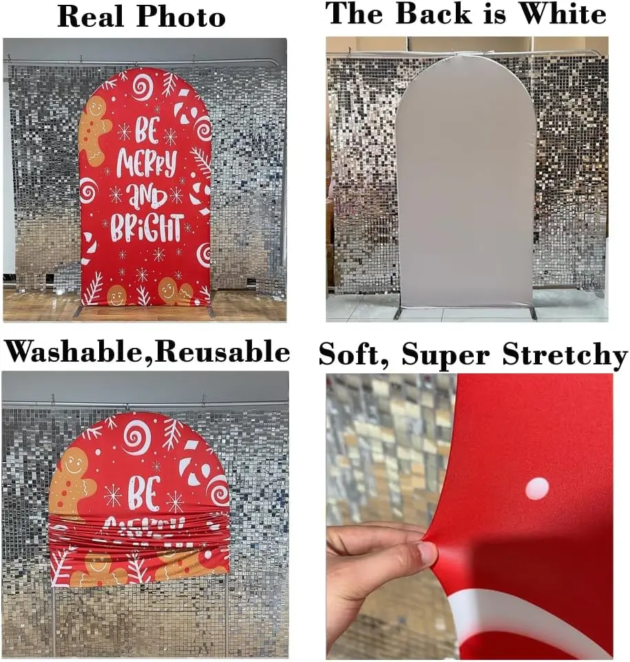غطاء قماش قابل للتمدد لعيد الميلاد Be Merry and Bright Arch Stand خلفية لمستلزمات زينة حفلات المهرجانات